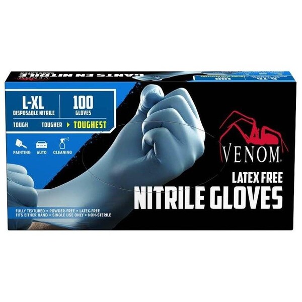 Venom Steel NonSterile Disposable Gloves, LXL, Nitrile, Blue, 9 in L